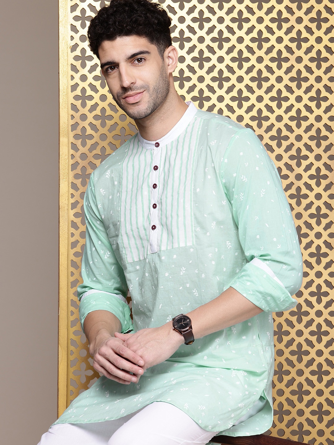 

House of Pataudi Tropical Printed Pure Cotton Jashn Kurta, Blue