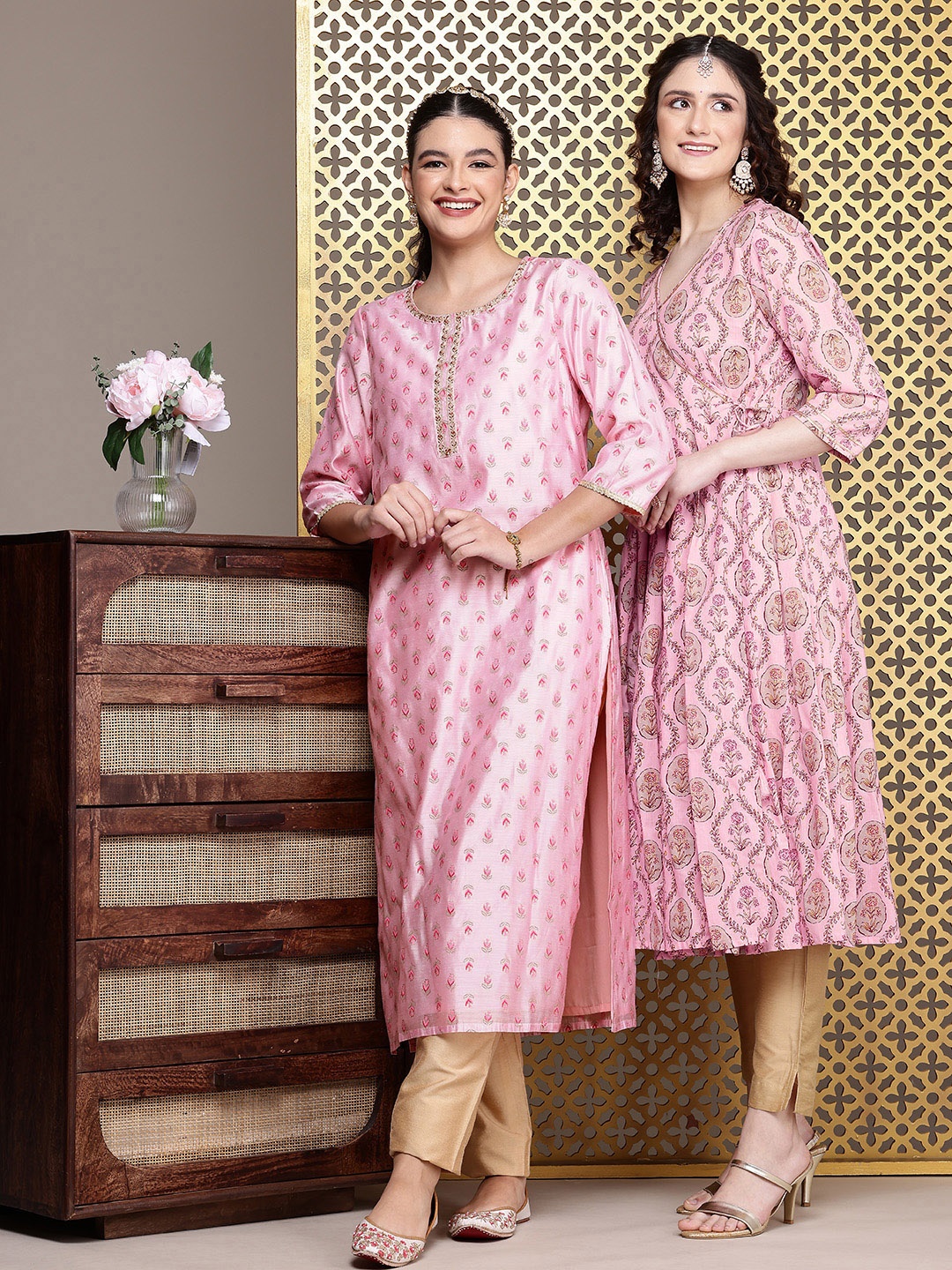 

House of Pataudi Floral Printed Jashn Kurta, Pink