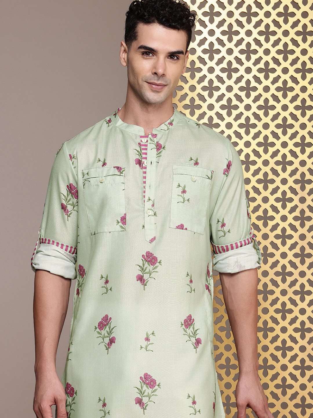 

House of Pataudi Jashn Floral Printed Kurta, Grey