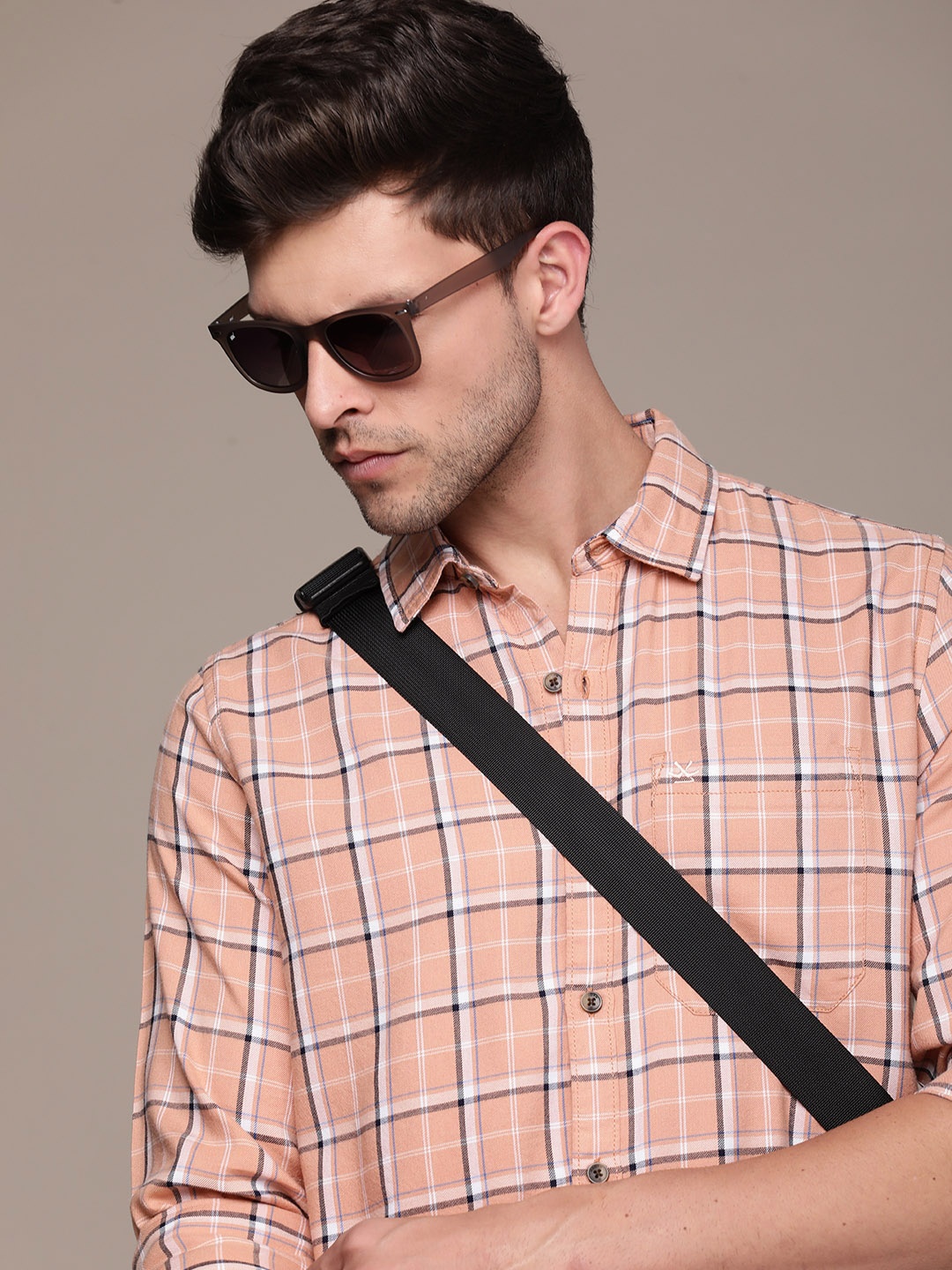 

WROGN Slim Fit Tartan Checked Casual Shirt, Peach