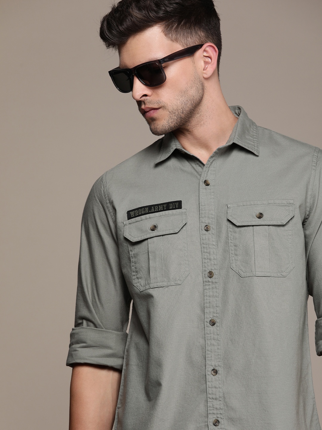 

WROGN Pure Cotton Slim Fit Casual Shirt, Grey