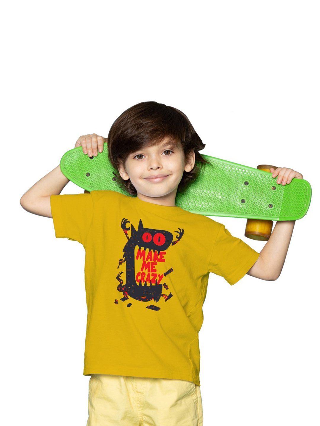 

BRATMA Boys Printed Cotton T-shirt, Mustard