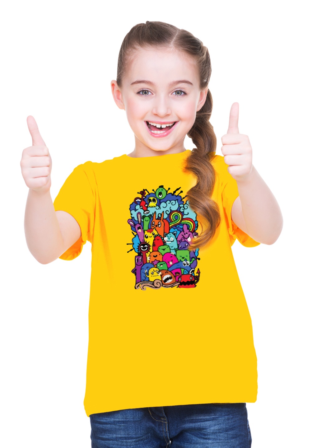 

BRATMA Girls Printed Round Neck Short Sleeves Regular T-shirt, Mustard