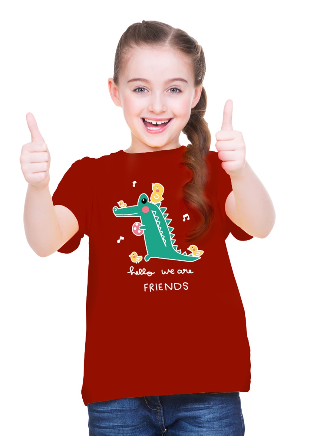 

BRATMA Girls Animal Printed Cotton T-shirt, Maroon