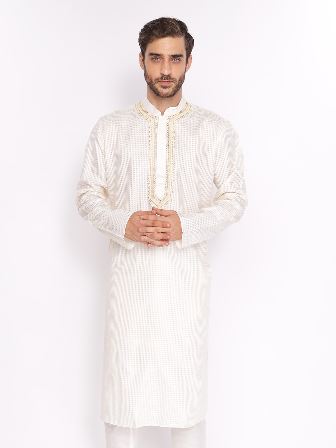 

ZOIS Checked Woven Design Straight Kurta, White