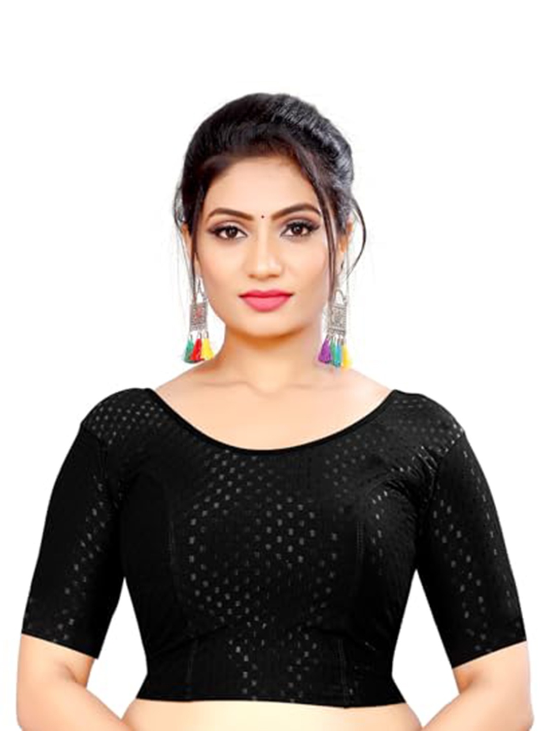 

BAESD Self-Design Round Neck Saree Blouse, Black