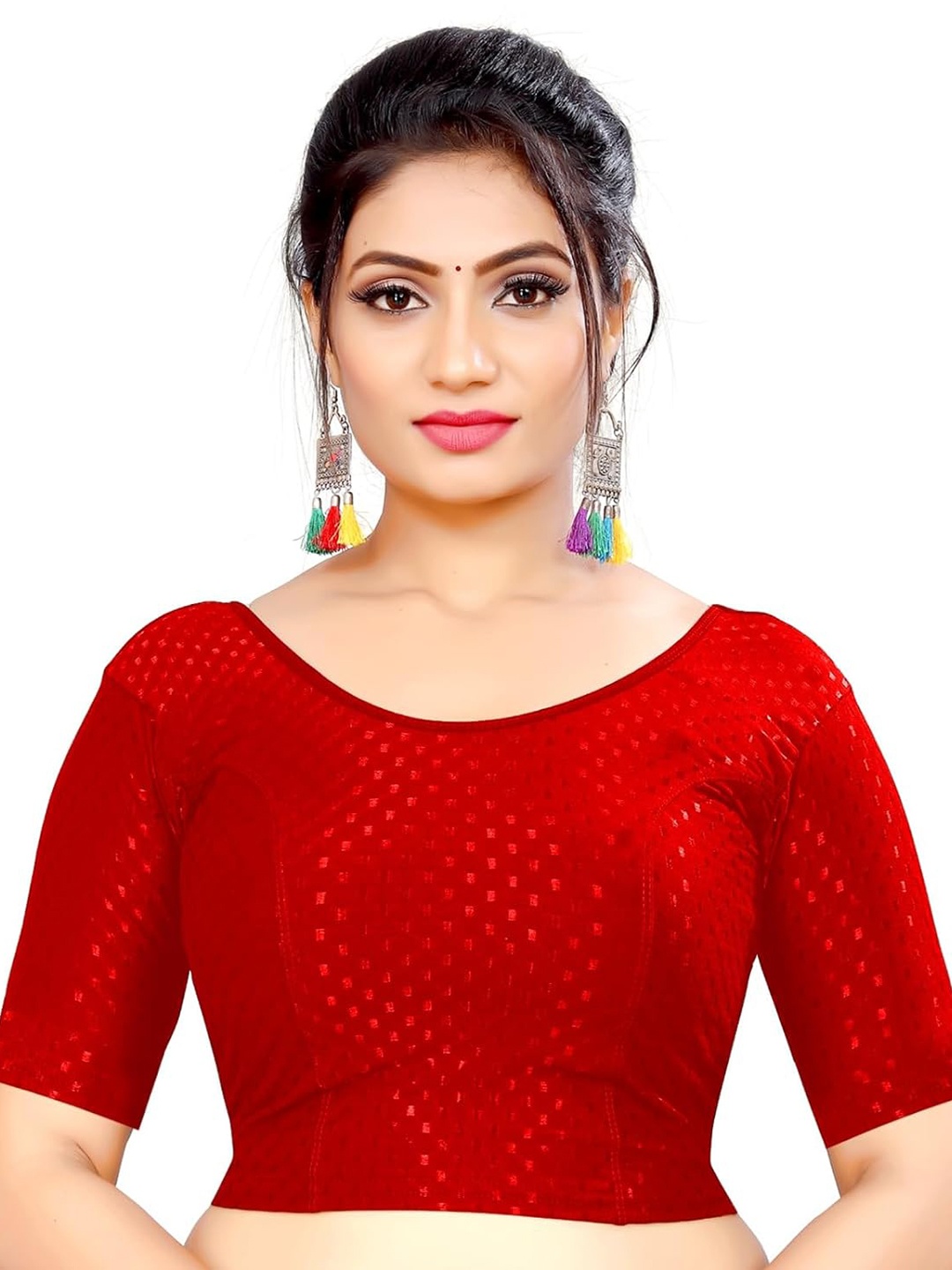 

BAESD Self-Design Round Neck Saree Blouse, Red