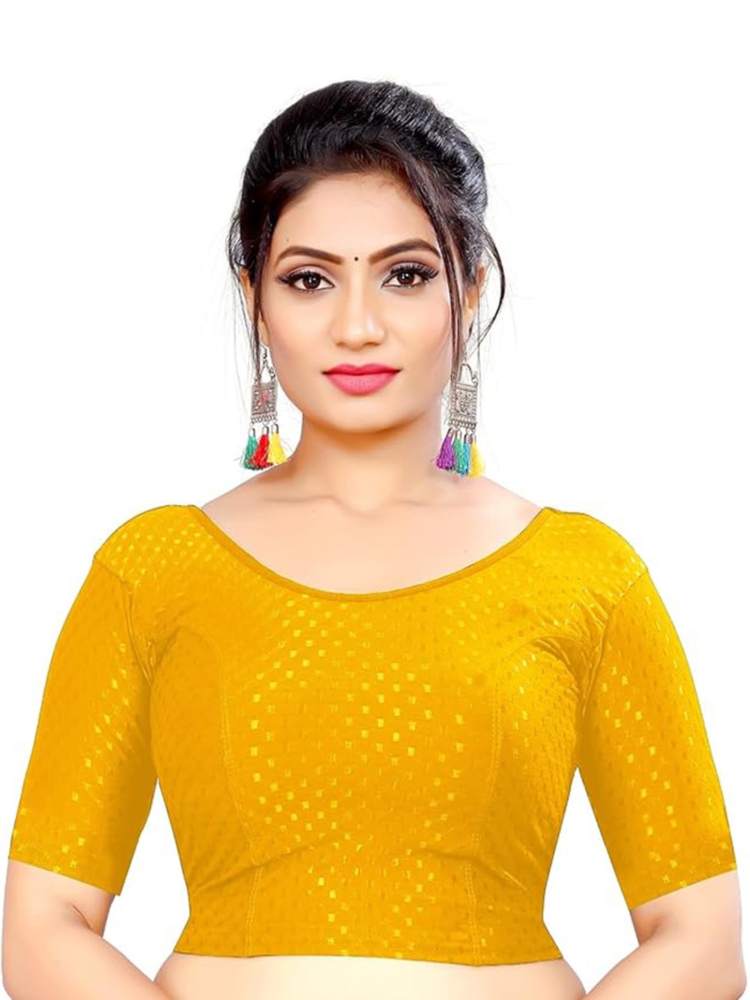 

BAESD Self-Design Round Neck Saree Blouse, Mustard