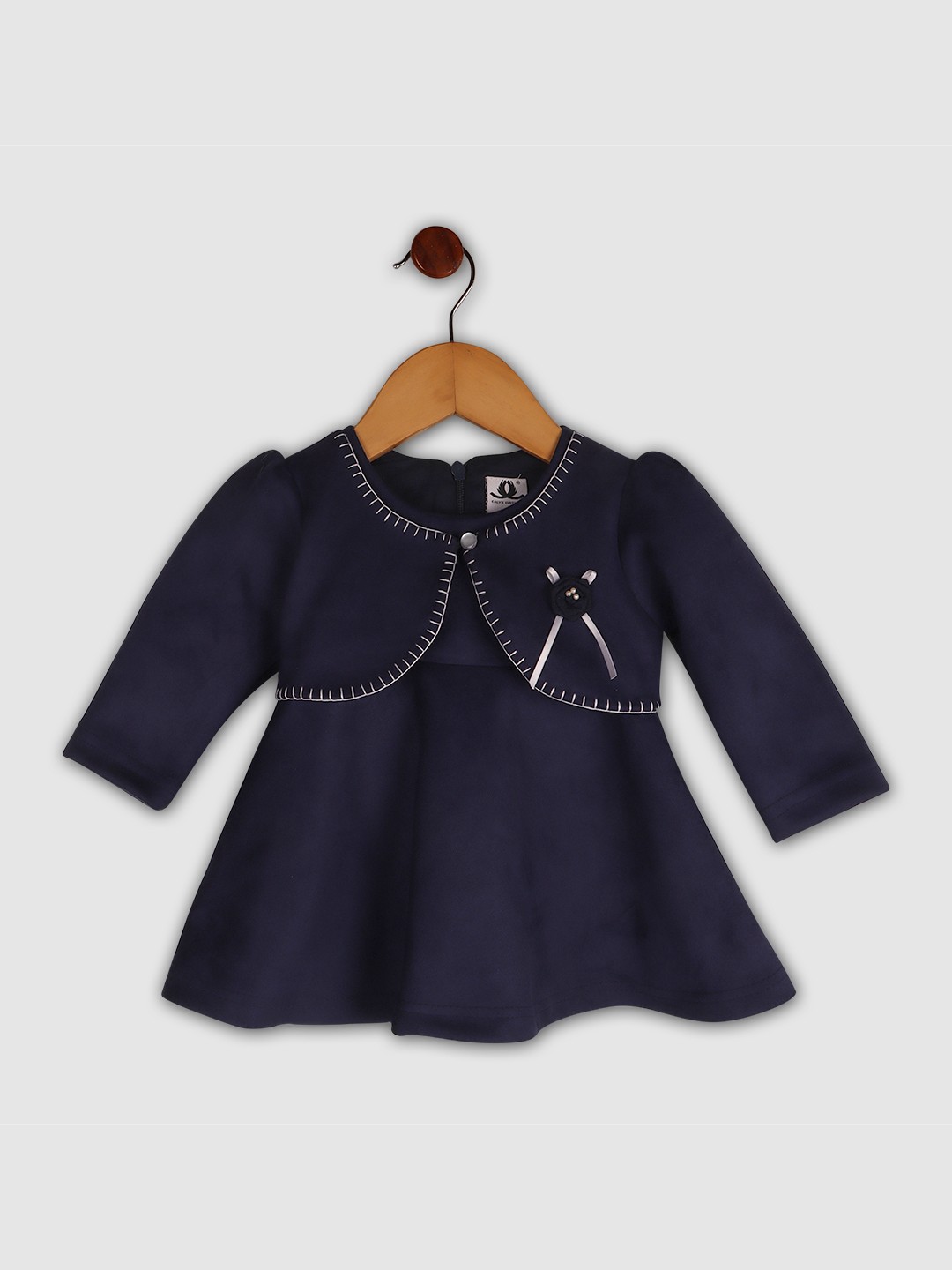 

BAESD Girls Round Neck Embellished A-Line Dress, Navy blue