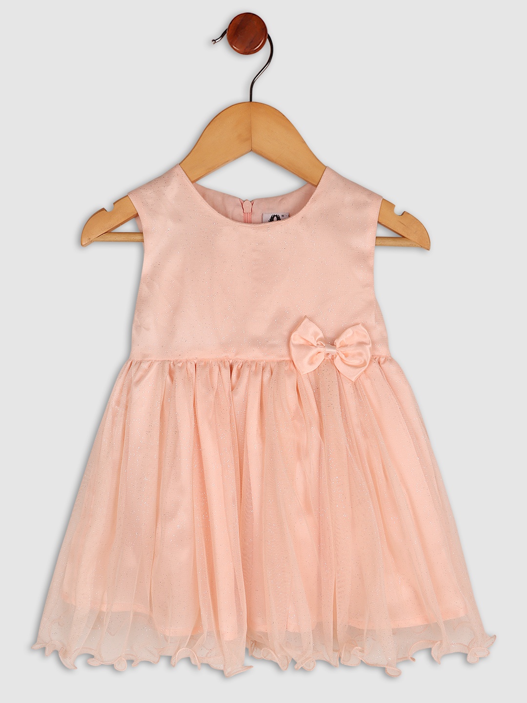 

BAESD Girls Round Neck Satin Fit & Flare Dress, Peach