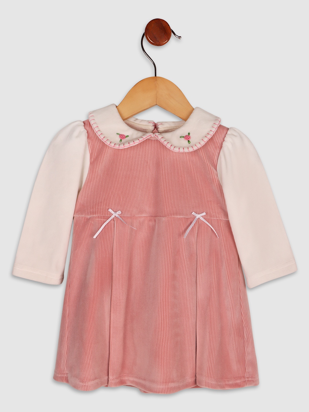 

BAESD Girls Striped Peter Pan Collar Embroidered A-Line Dress, Pink