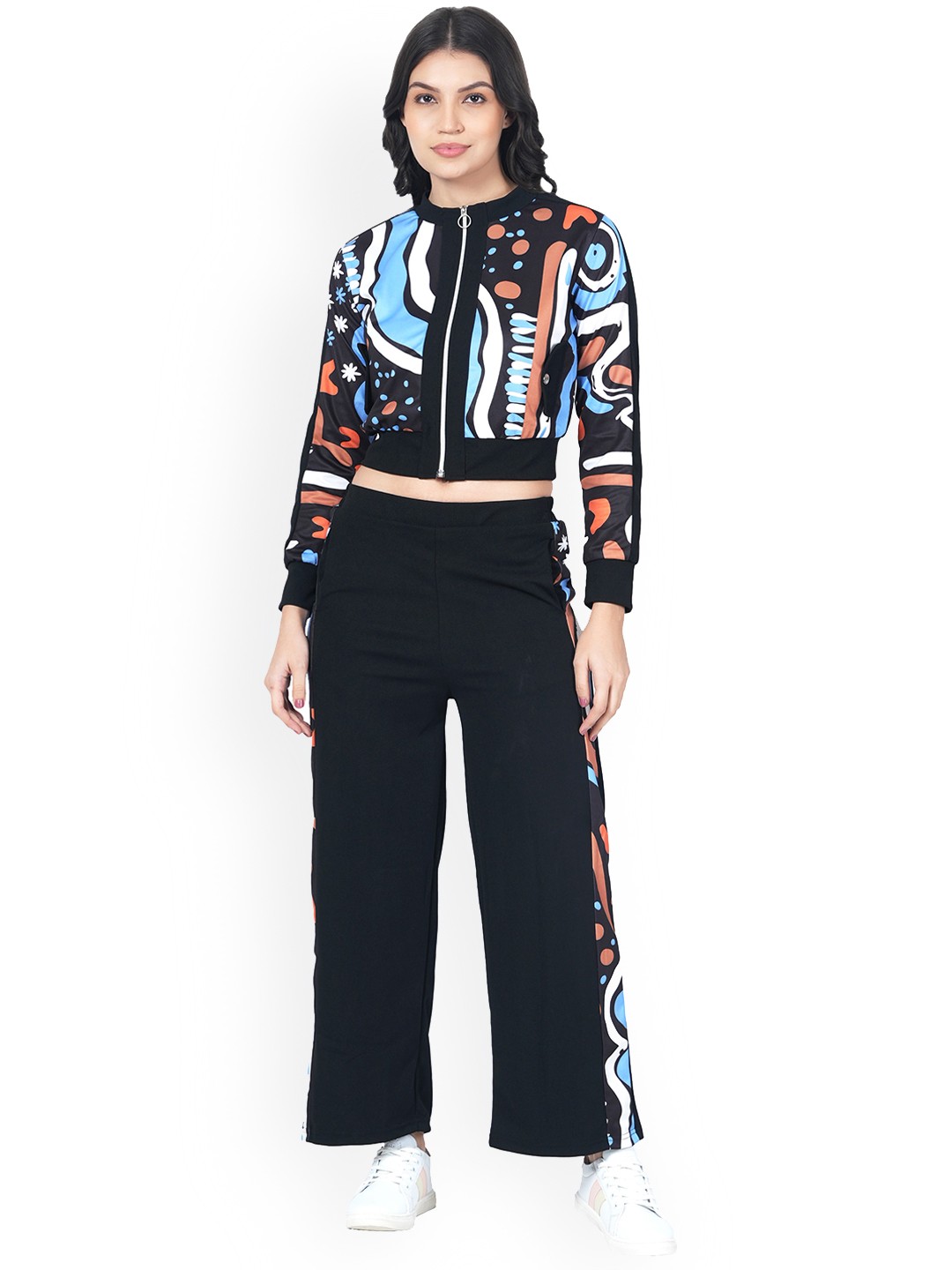 

Cogner Printed Round Neck Jacket With Trousers, Black