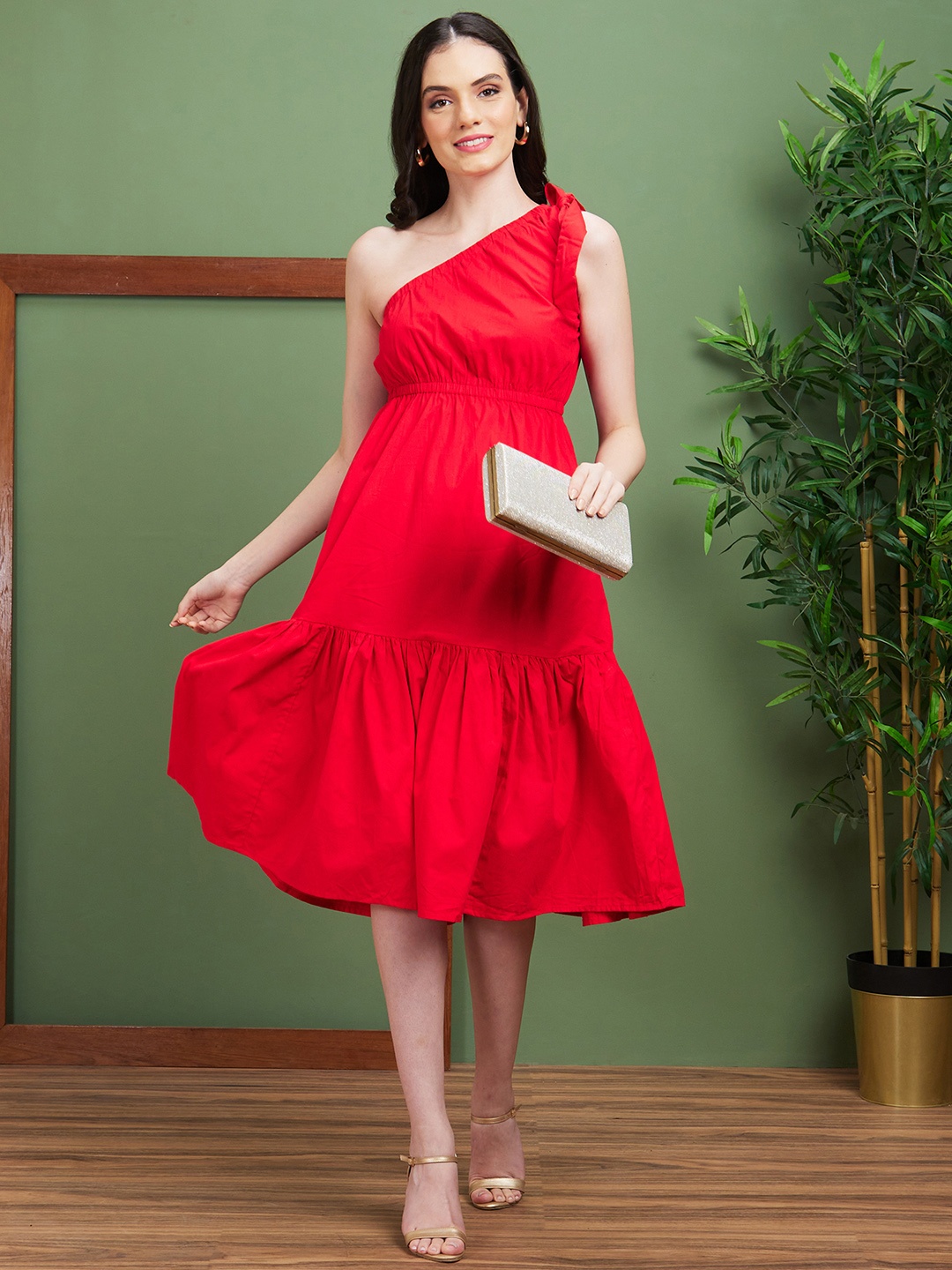 

Globus Tie Up Fit & Flare Midi Party Dress, Red