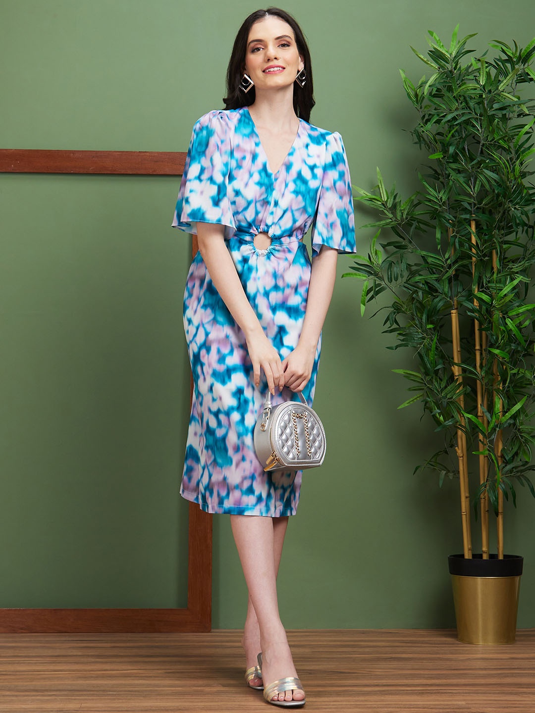 

Globus Blue Printed A-Line Midi Dress