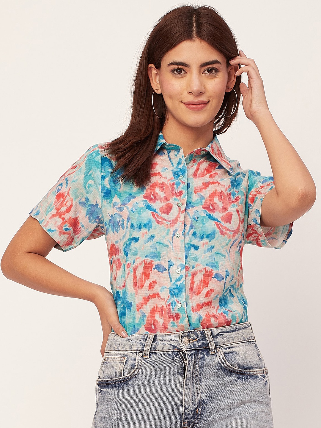 

Moomaya Opaque Printed Short Sleeves Casual Shirt, Beige