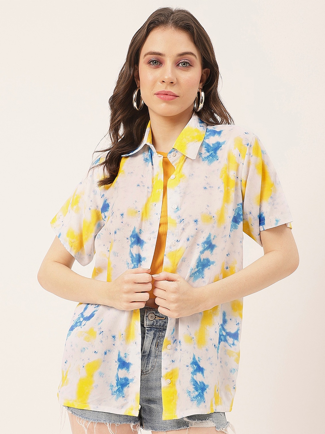 

Moomaya Abstract Printed Spread Collar Casual Shirt, White