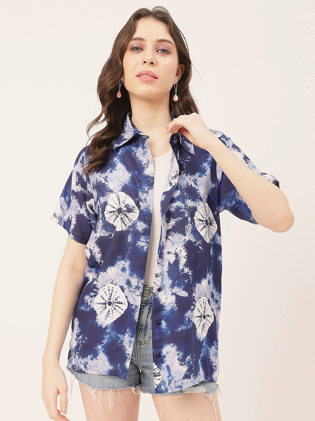 

Moomaya Abstract Printed Spread Collar Casual Shirt, Navy blue