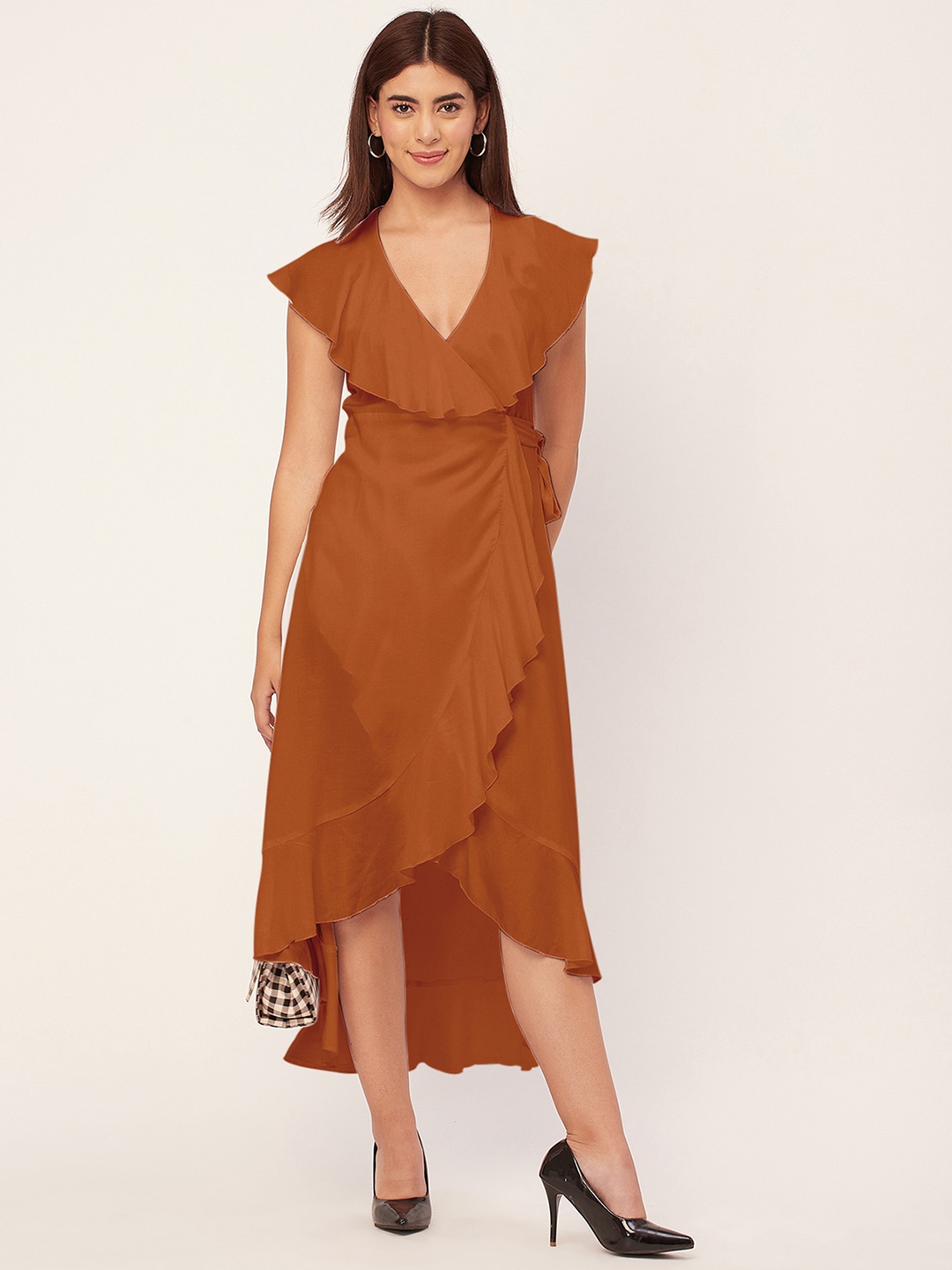 

Moomaya V-Neck Flutter Sleeve Tulip Wrap Dress, Orange