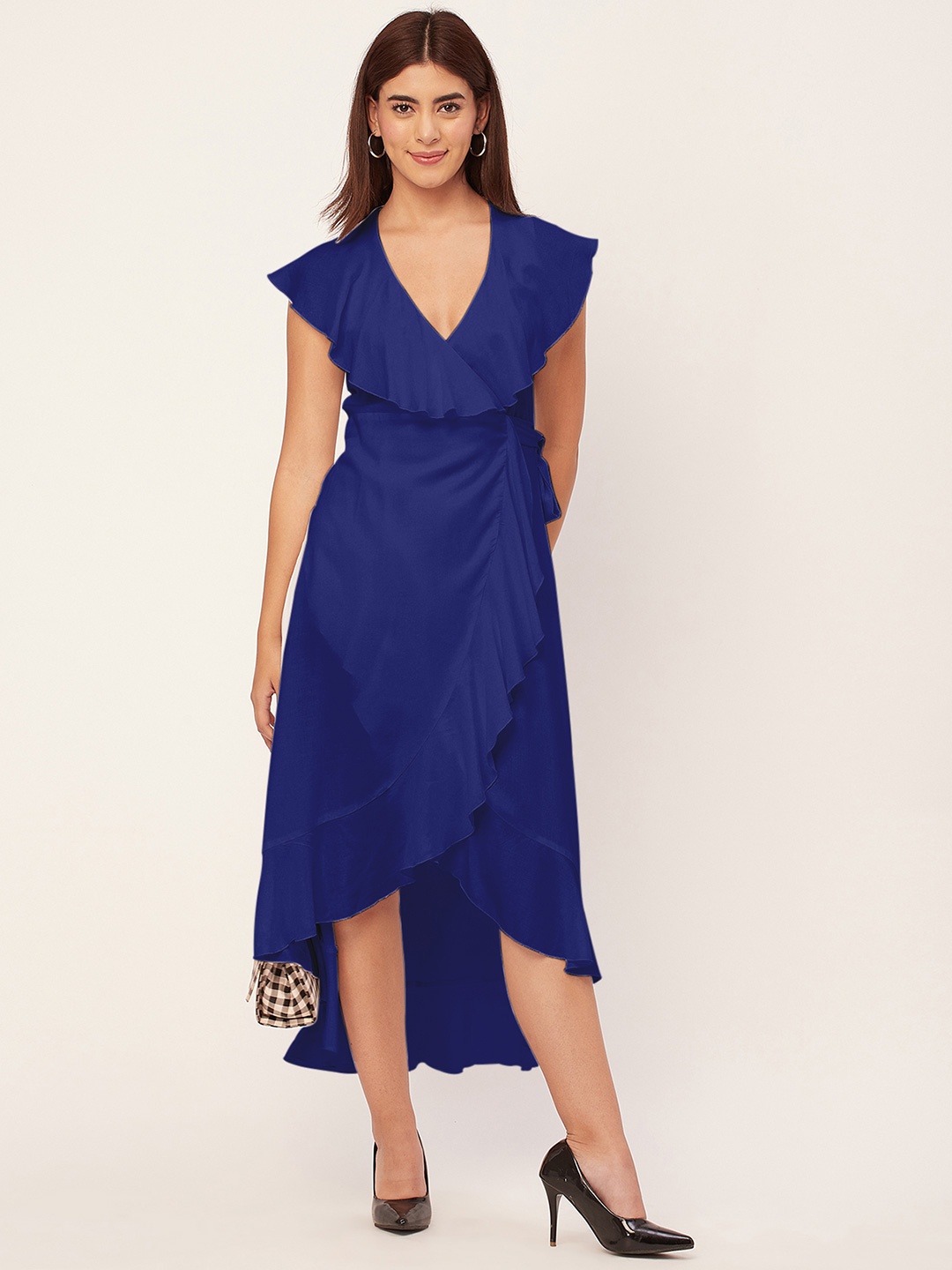 

Moomaya Tulip Flutter Sleeve Wrap Midi Dress, Blue