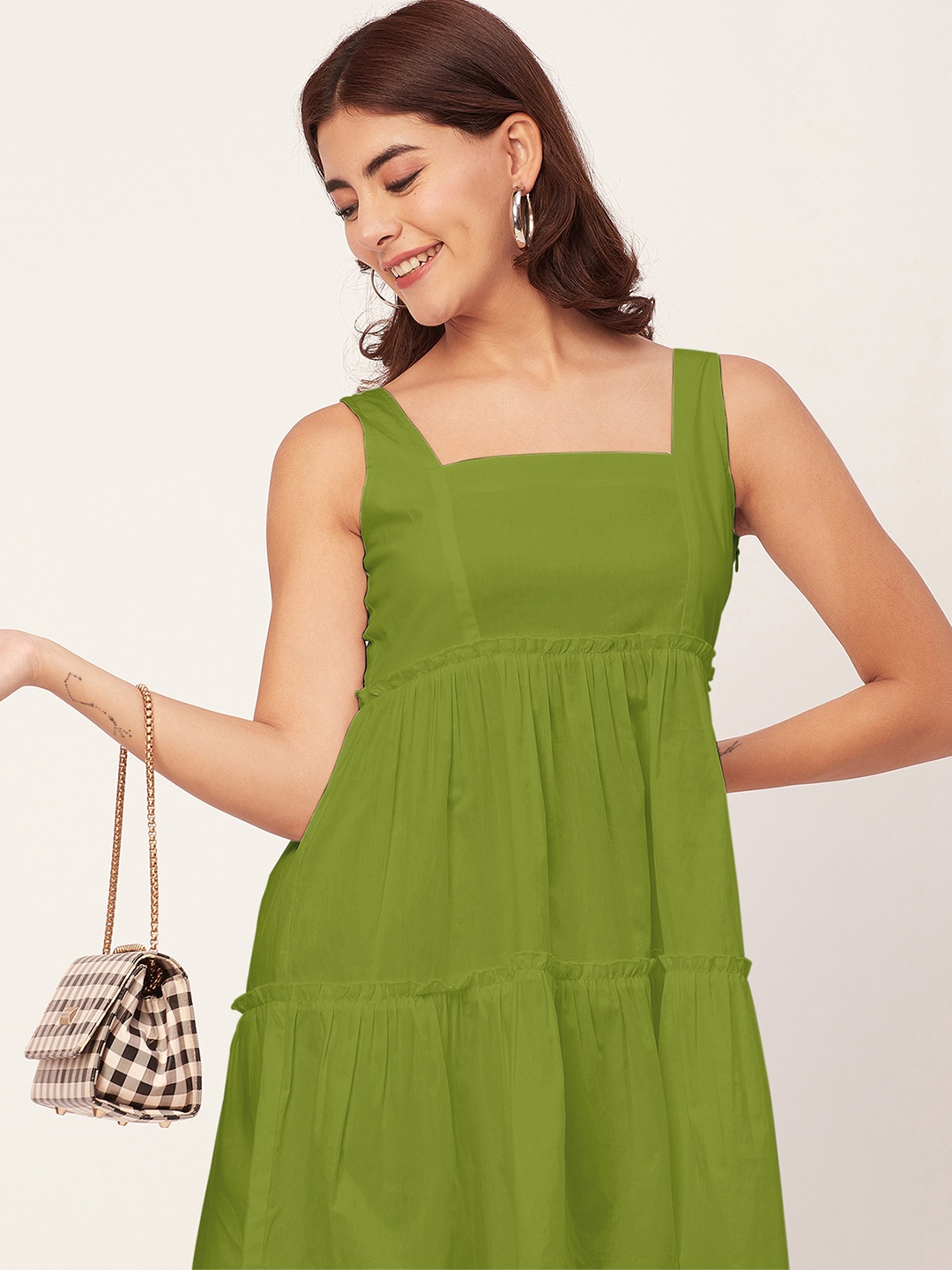 

Moomaya Cotton Flared Fit & Flare Dress, Green