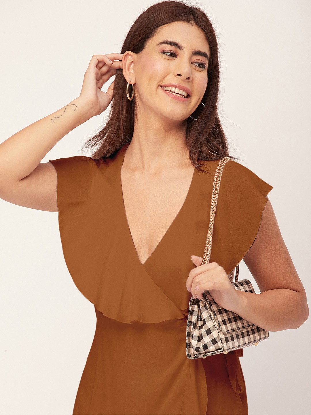

Moomaya V Neck Sleeveless Wrap Dress, Mustard