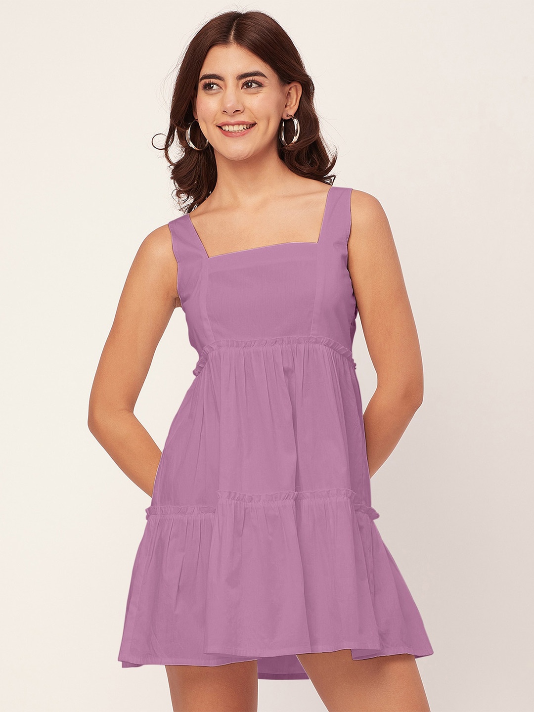 

Moomaya Square Neck Sleeveless Cotton Fit & Flare Dress, Lavender