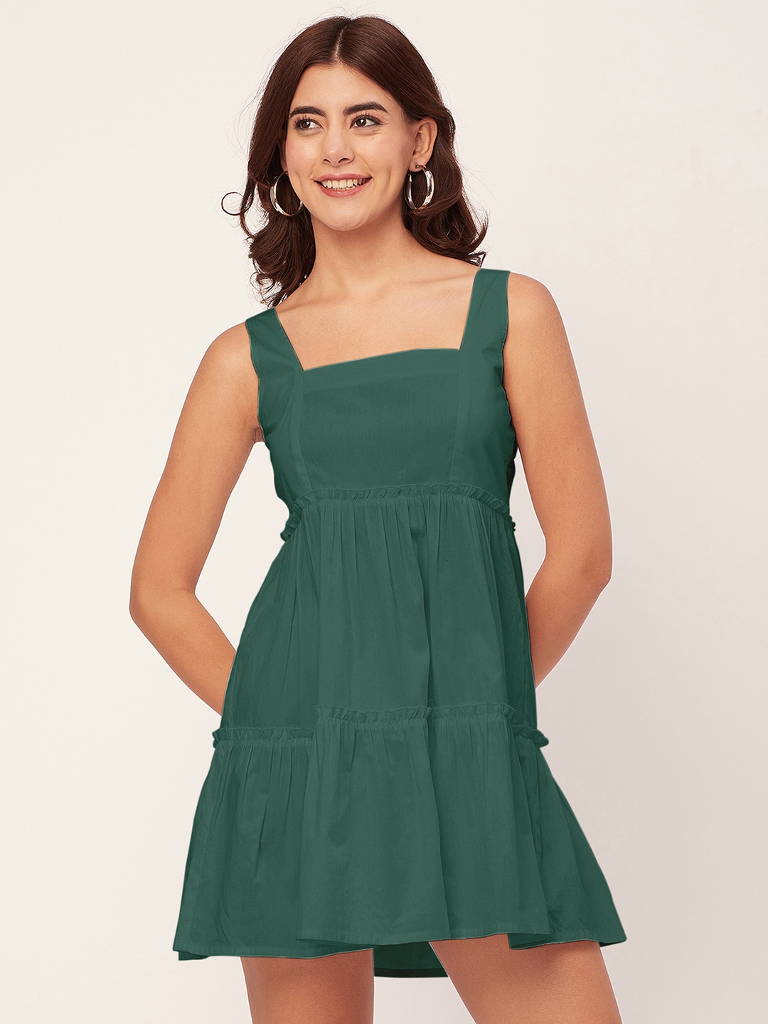 

Moomaya Square Neck Sleeveless Tiered Fit & Flare Dress, Teal