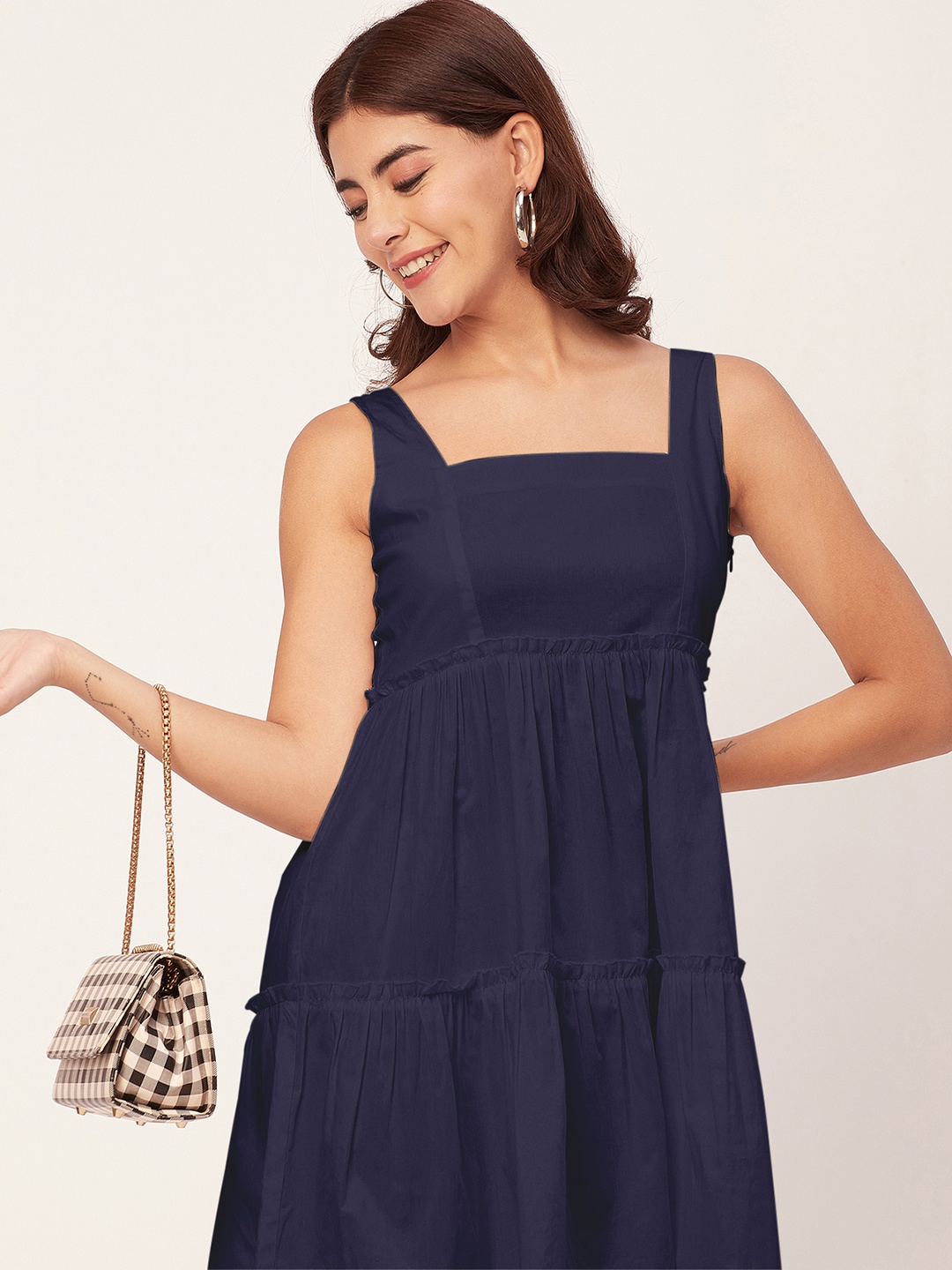 

Moomaya Cotton Square Neck Flared Fit & Flare Dress, Blue