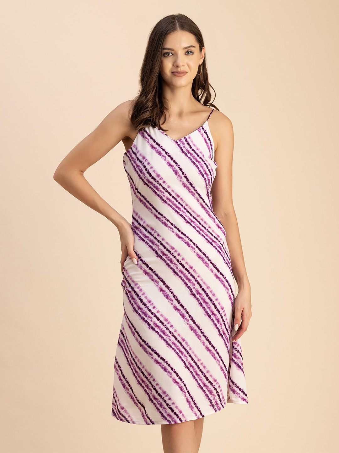 

Moomaya Shoulder Straps Striped A-Line Dress, White
