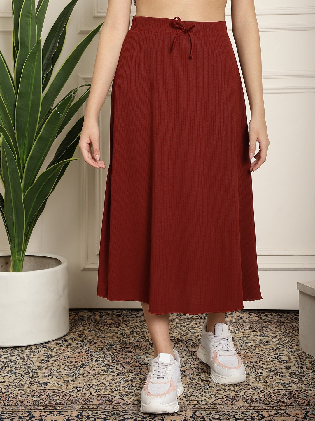 

NEUDIS Ribbed Flared A-Line Skirt, Burgundy