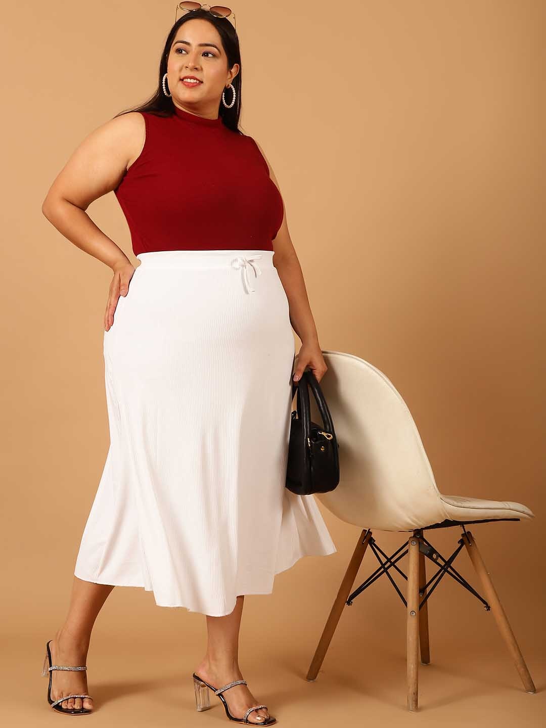 

NEUDIS Ribbed Flared Midi Skirt, White