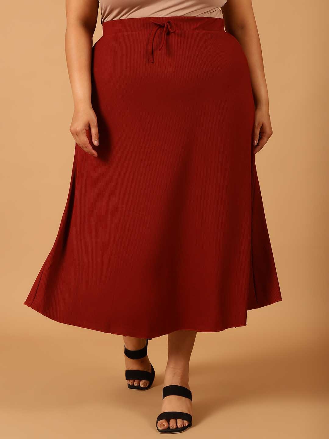 

NEUDIS Ribbed Flared Maxi Skirt, Burgundy