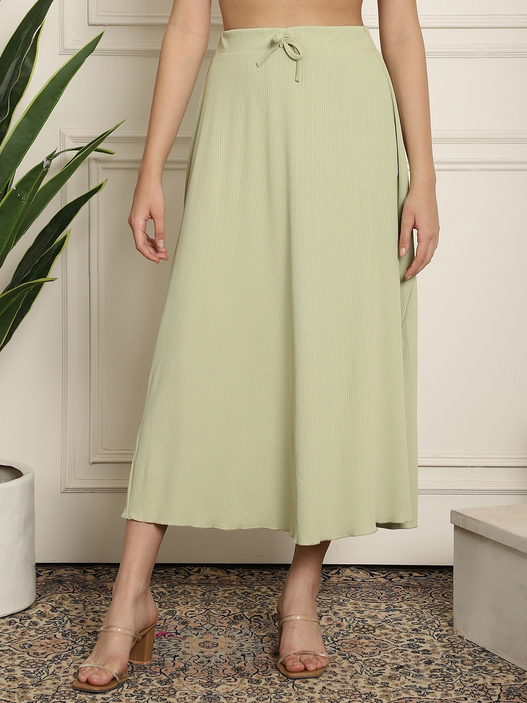 

NEUDIS Ribbed Flared Maxi Skirt, Sea green