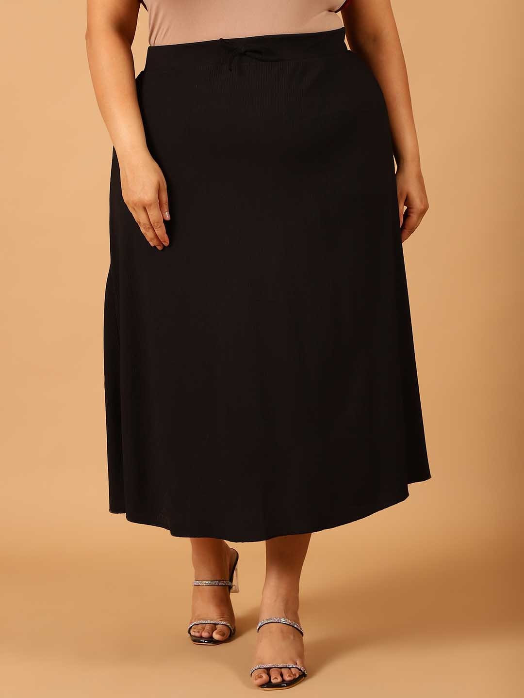 

NEUDIS Ribbed Flared Midi Skirt, Black