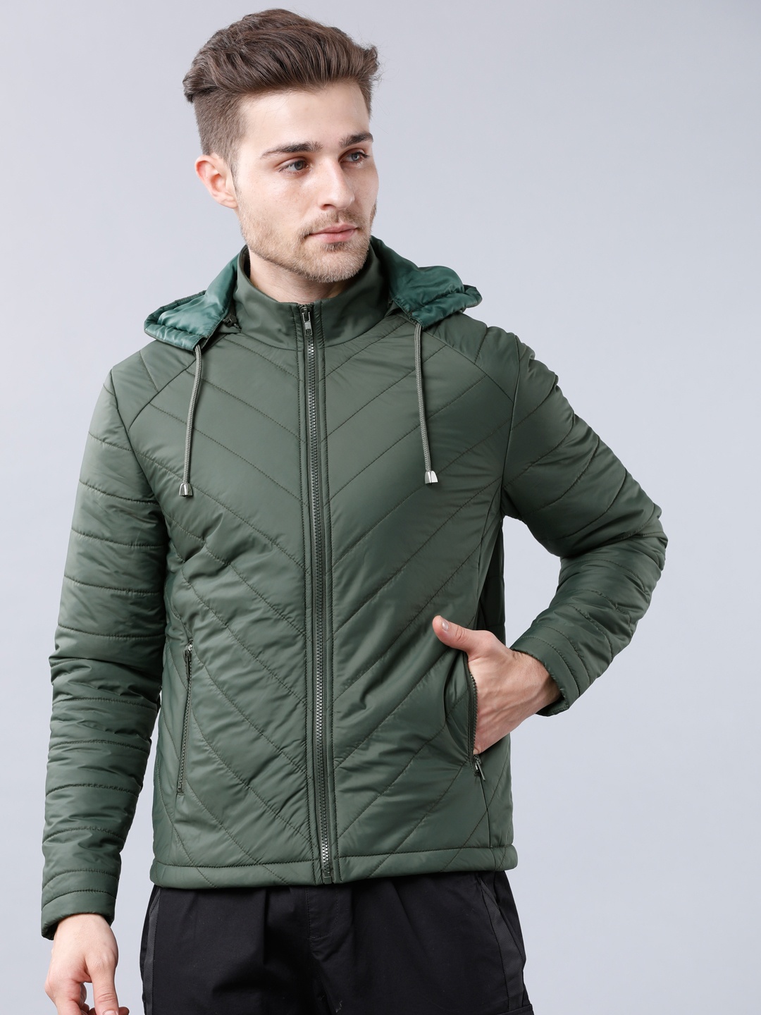 

LOCOMOTIVE Hooded Long Sleeves Puffer Jacket, Green