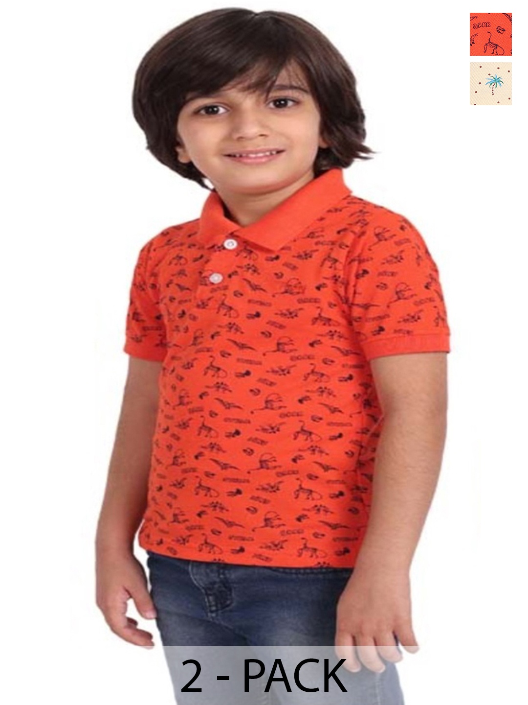 

BAESD Boys Pack of 2 Printed Polo Collar Short Sleeves Regular T-shirt, Red