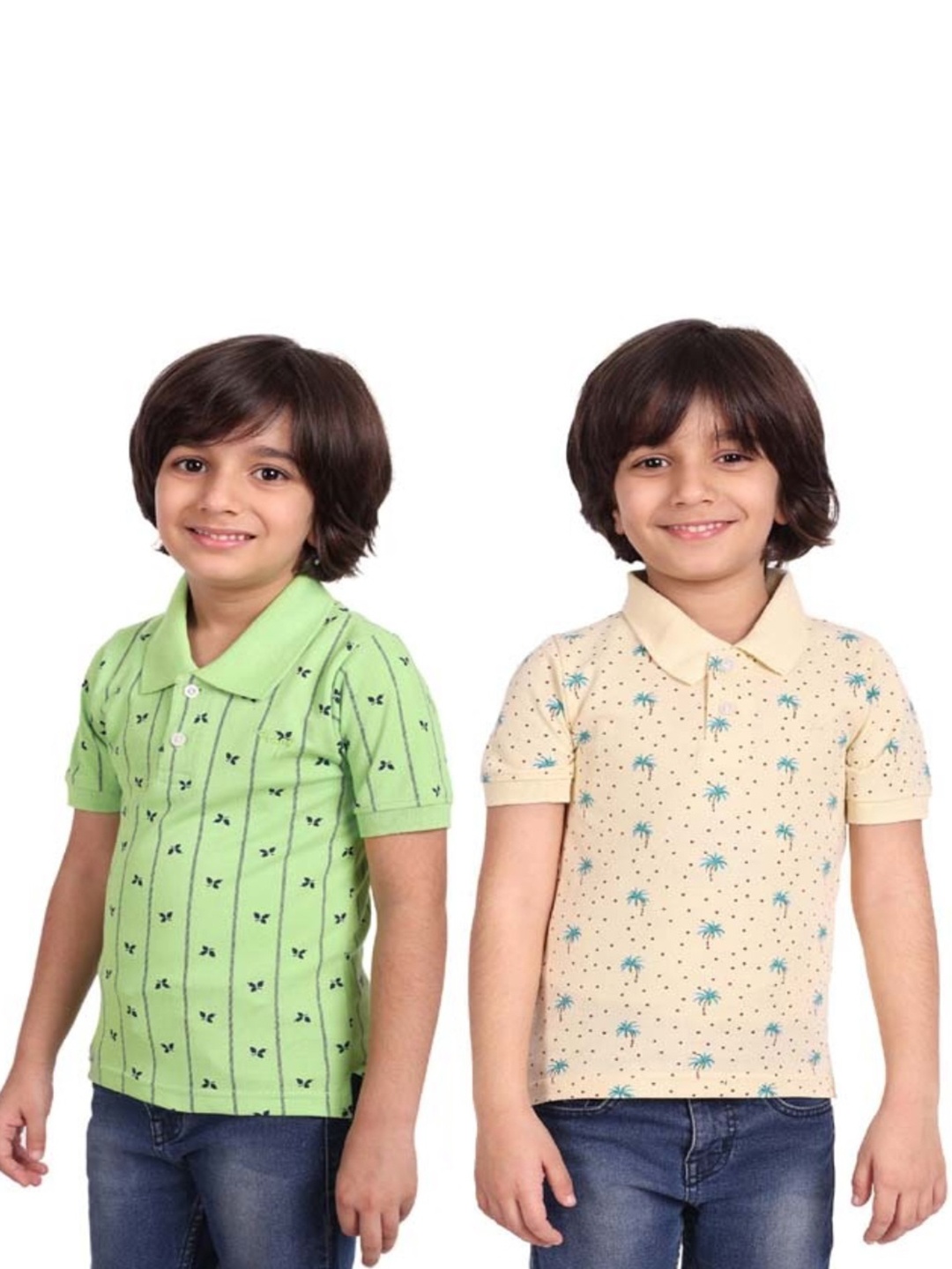 

BAESD Boys Pack of 2 Printed Polo Collar Short Sleeves Cotton Regular T-shirts, Green