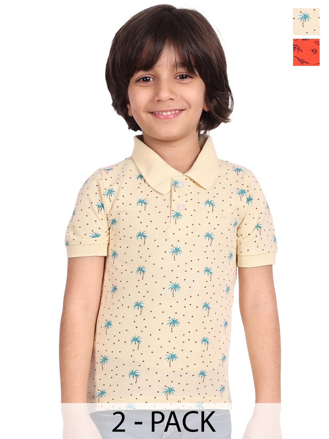 

BAESD Boys Pack Of 2 Conversational Polo Collar Cotton T-shirt, Cream