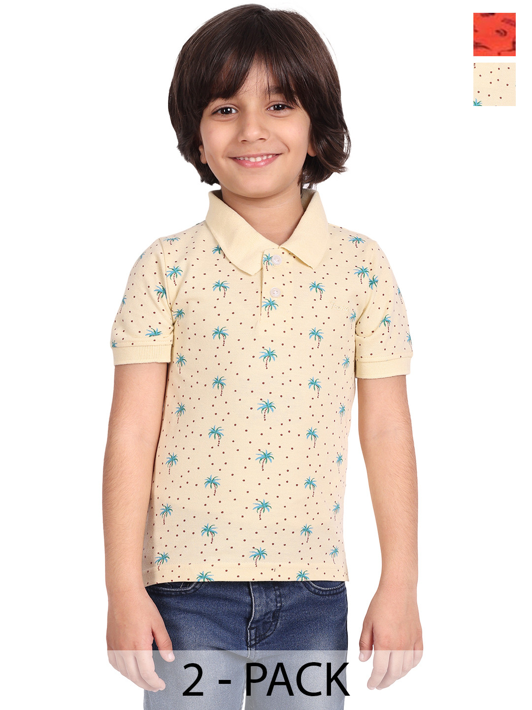 

BAESD Pack Of 2 Boys Printed Polo Collar Cotton T-shirts, Red