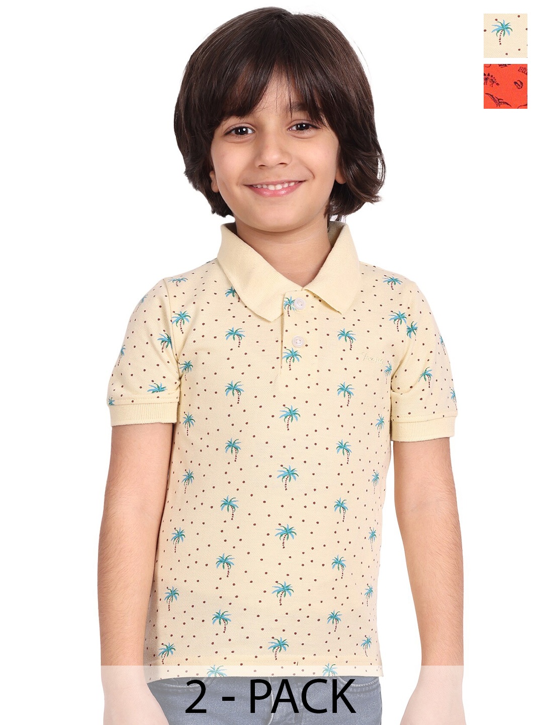 

BAESD Boys Pack Of 2 Conversational Polo Collar Cotton T-shirt, Cream