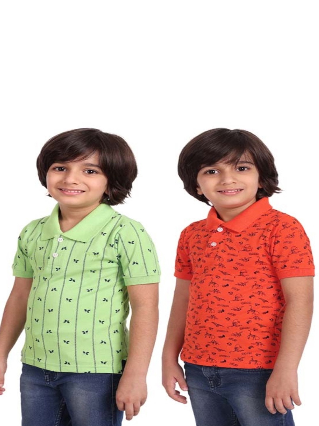 

BAESD Boys Pack of 2 Printed Polo Collar Short Sleeves Cotton Regular T-shirts, Green