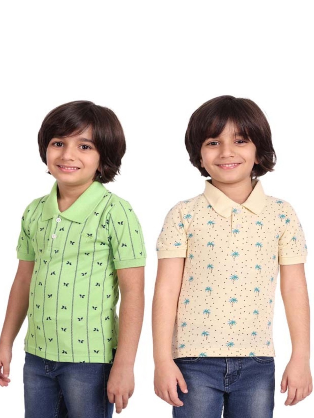 

BAESD Boys Pack of 2 Printed Polo Collar Short Sleeves Cotton Regular T-shirts, Green