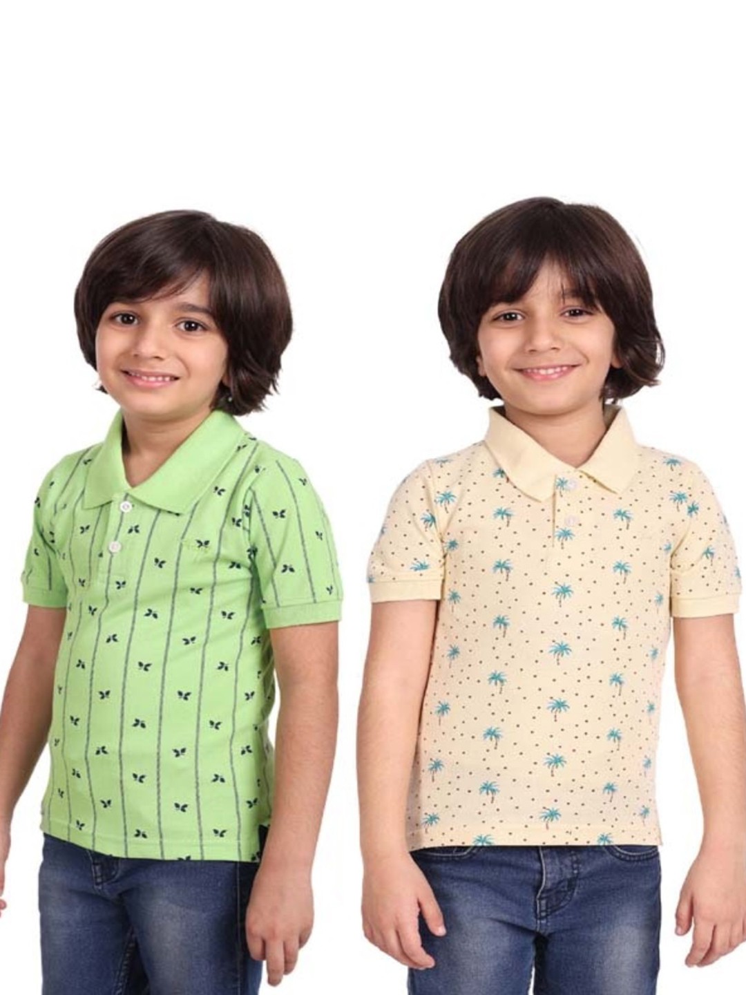 

BAESD Boys Pack of 2 Printed Polo Collar Short Sleeves Cotton Regular T-shirts, Green