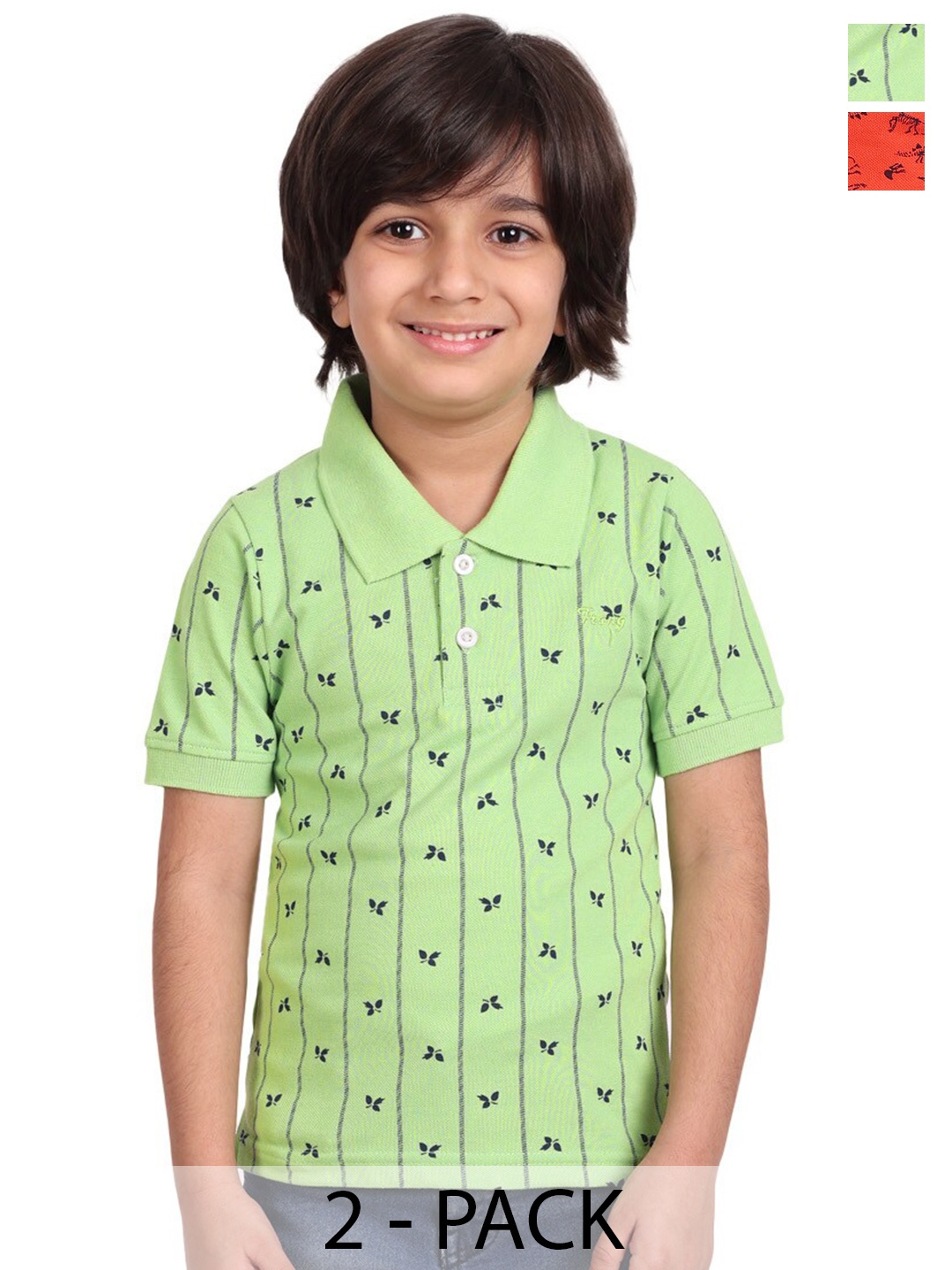 

BAESD Boys Pack Of 2 Conversational Polo Collar Cotton T-shirt, Green