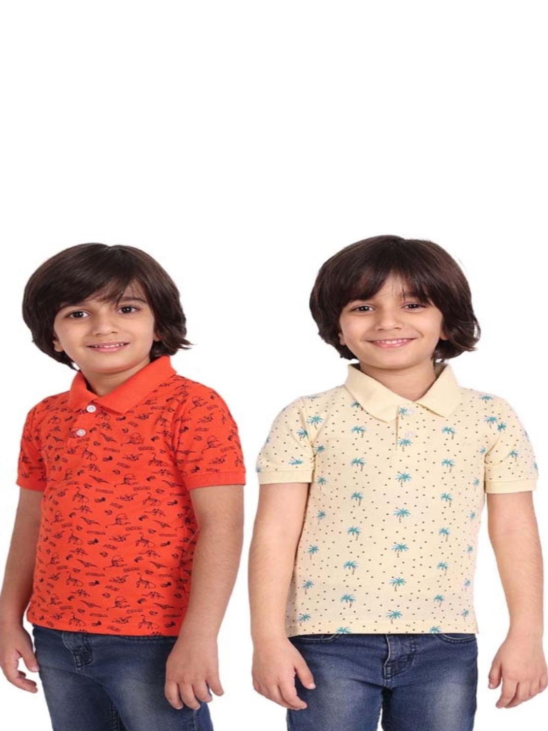 

BAESD Boys Pack of 2 Printed Polo Collar Short Sleeves Cotton Regular T-shirts, Red