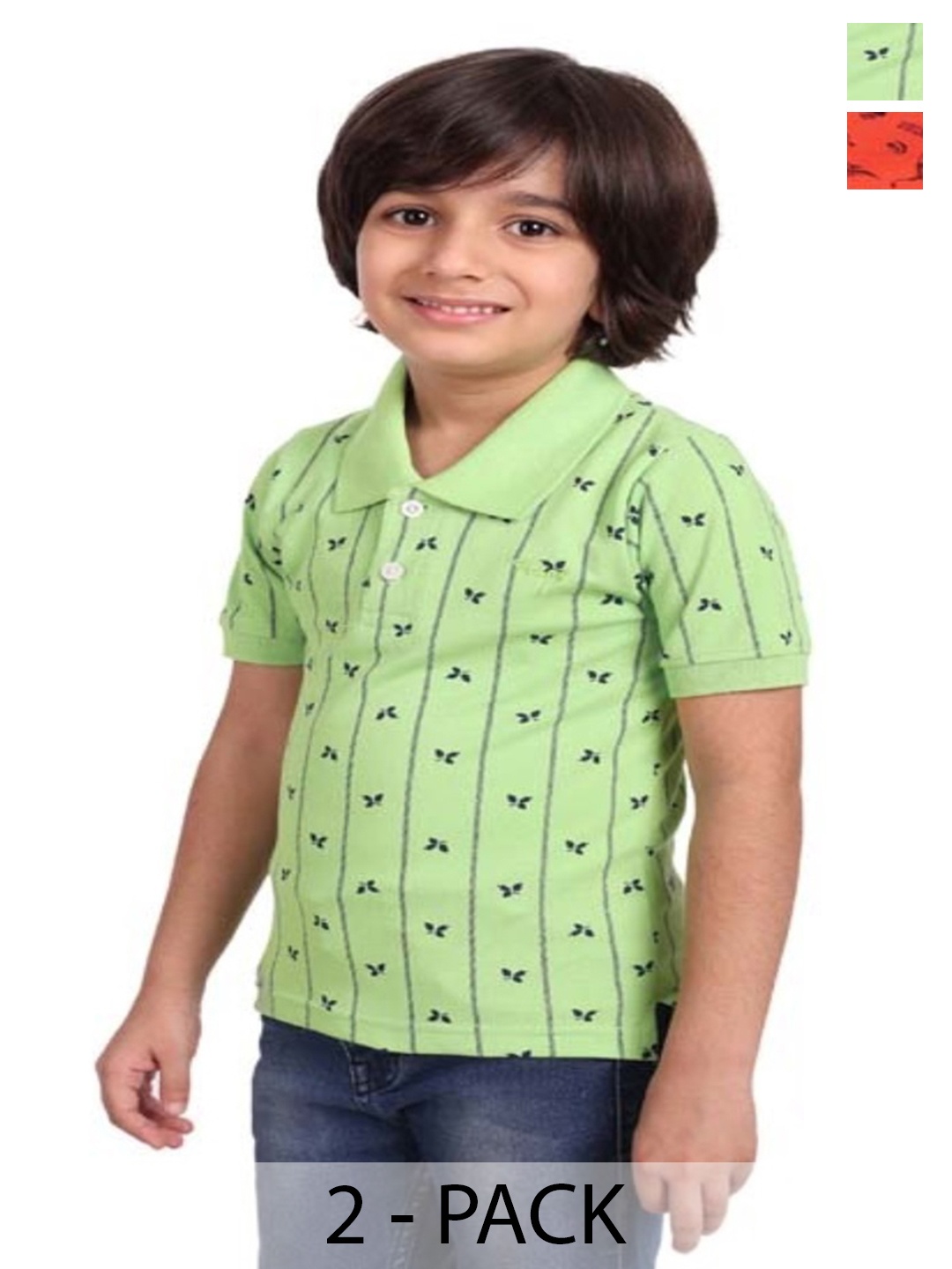 

BAESD Pack Of 2 Boys Printed Polo Collar Cotton T-shirts, Red