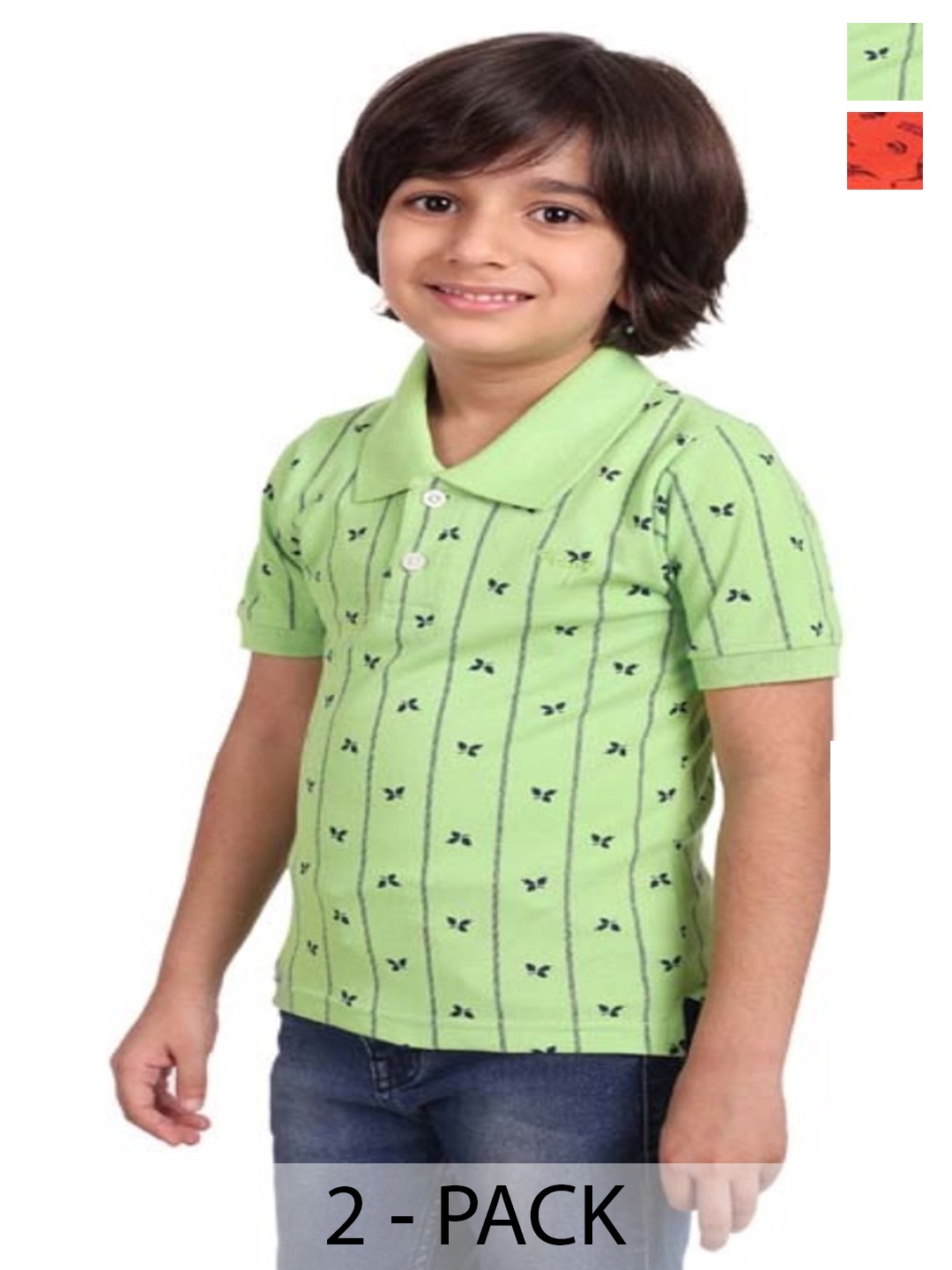 

BAESD Pack Of 2 Boys Printed Polo Collar Cotton T-shirts, Green