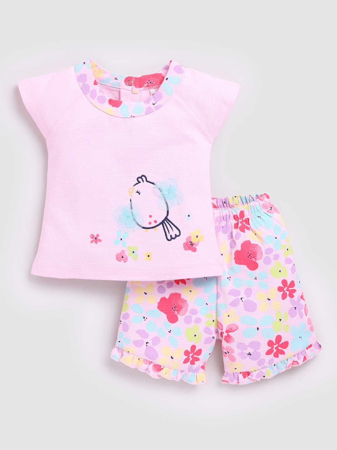 

BABY GO Girls Printed Pure Cotton T-shirt with Shorts, Pink