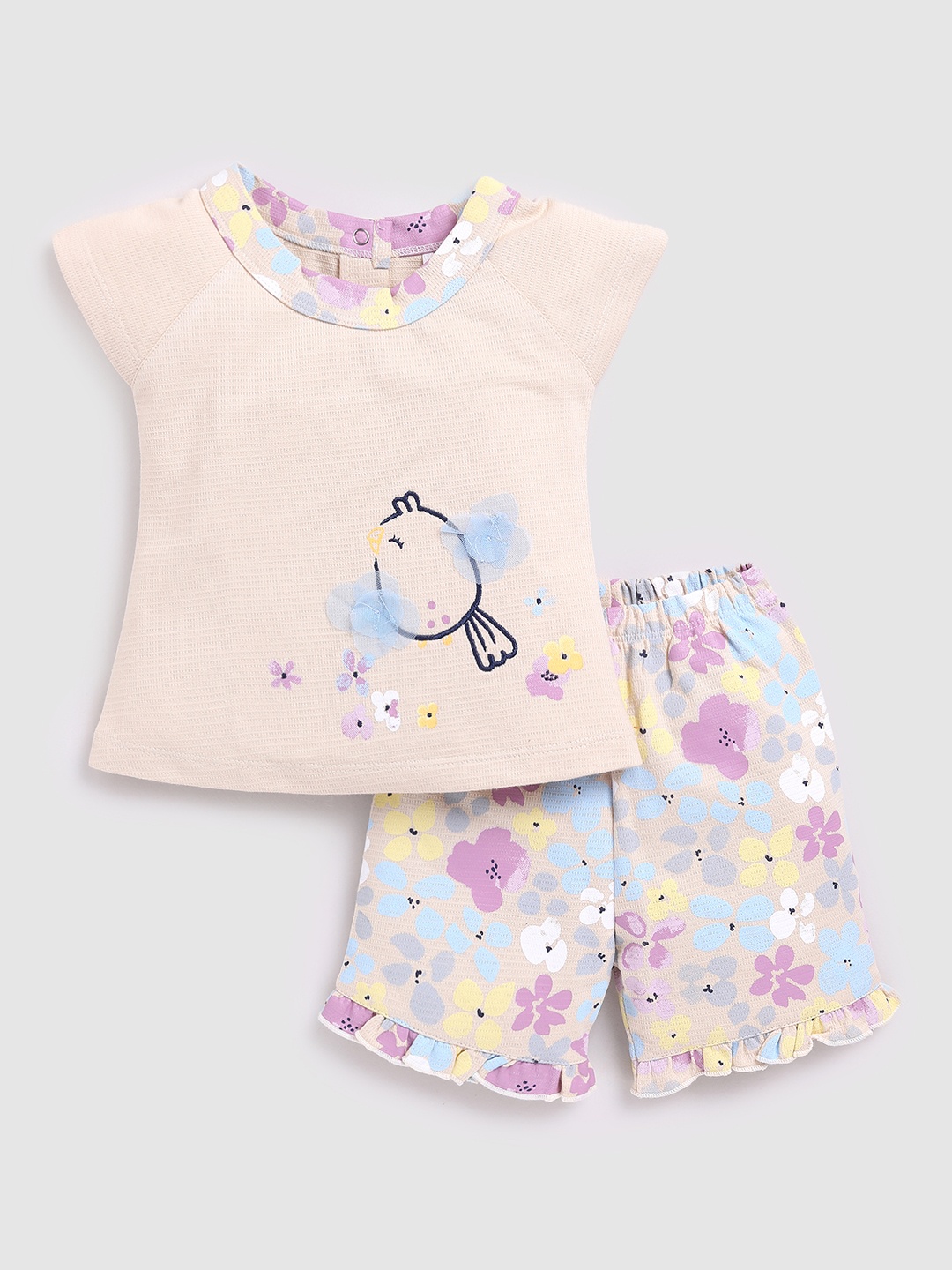 

BABY GO Girls Printed Pure Cotton T-shirt with Shorts, Beige