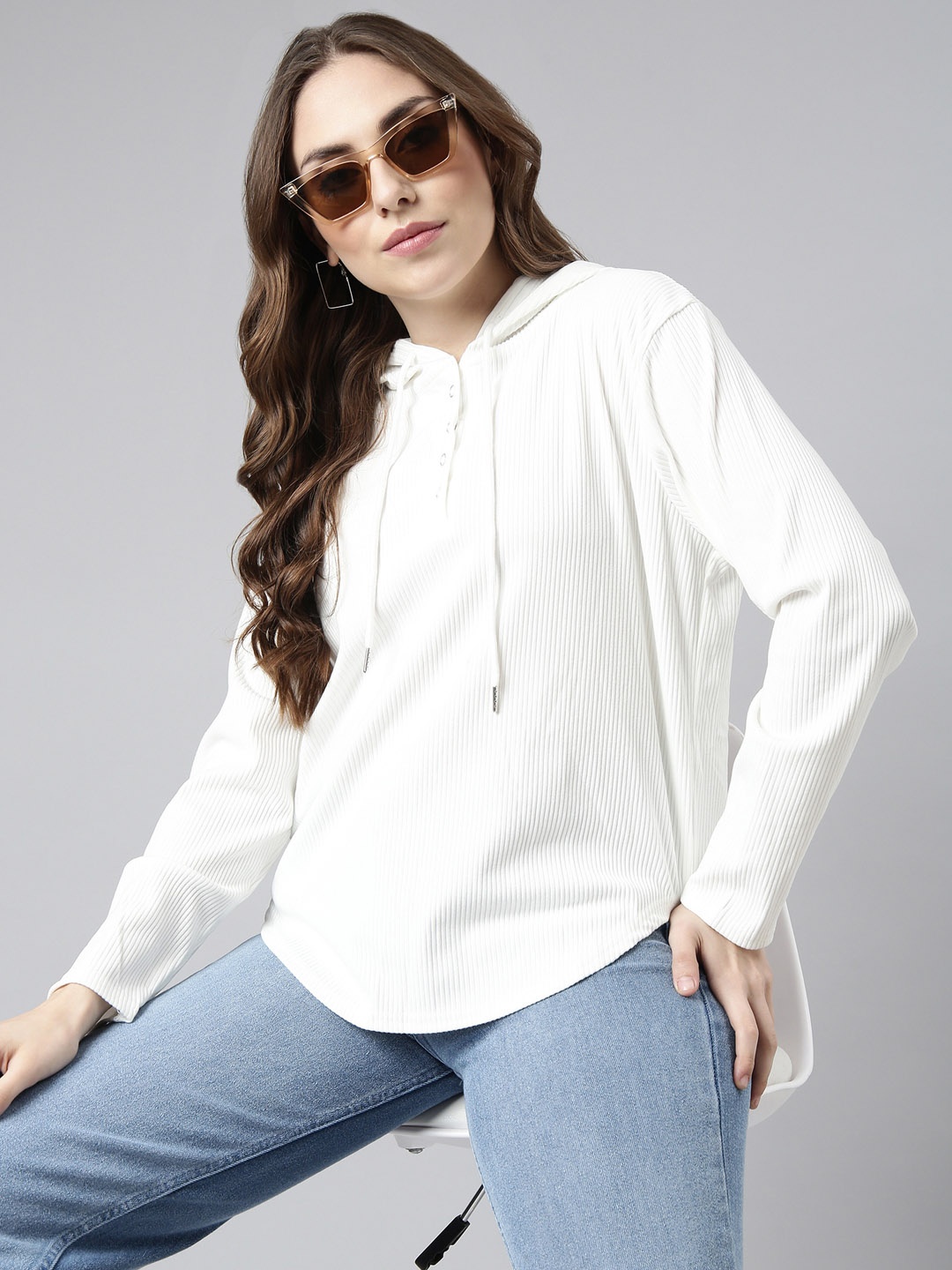 

SHOWOFF Hooded Long Sleeves Shoulder Pullover Sweatshirt, Off white